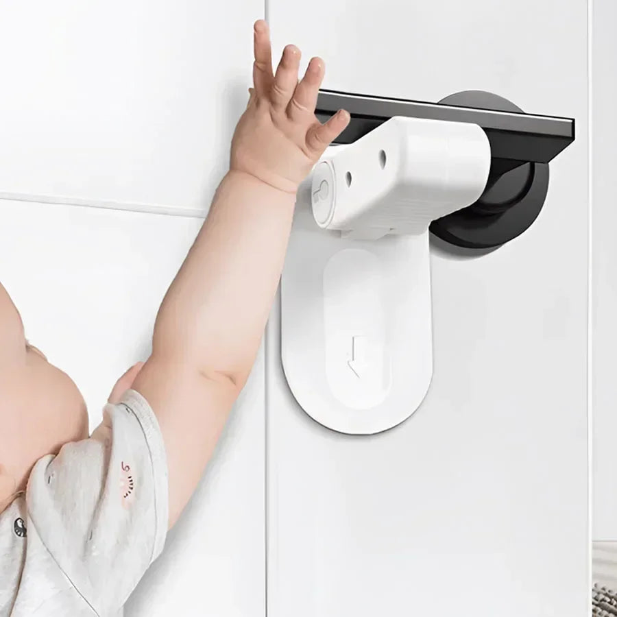 Door Lever Lock Universal Child Proof Handle Locks Baby Safety Locks Punch-free Multifunction Hidden Button Buckle Safety Lock