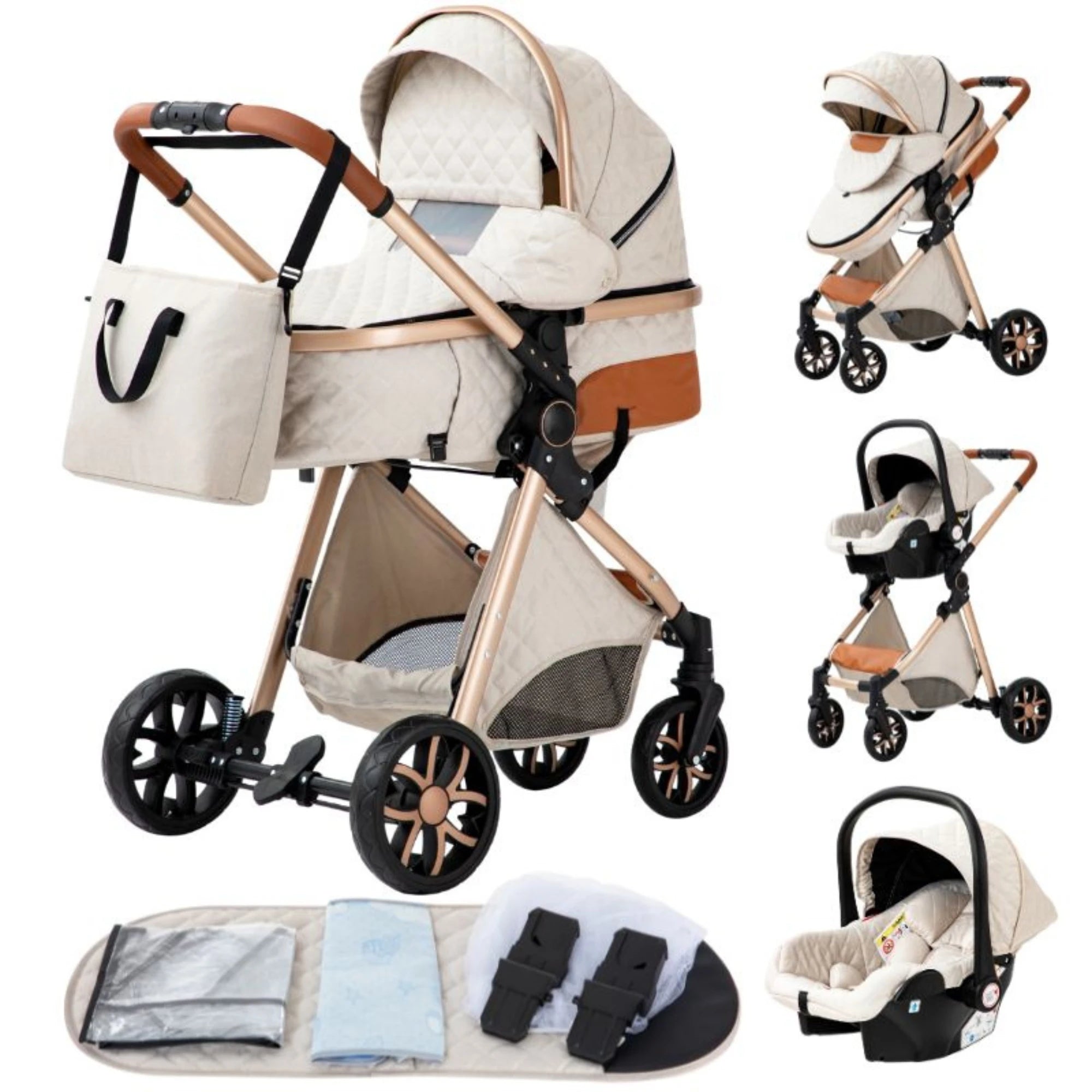 3 in 1 Baby Stroller Portable Travel Pram with High Landscape Design