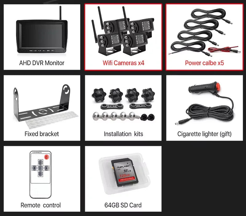 Monitor DVR de Caminhão Sem Fios GreenYi 1280x720 Alta Definição AHD 7" Visão Noturna Gravador de Ré Câmera Wifi para Autocarro e Carro
