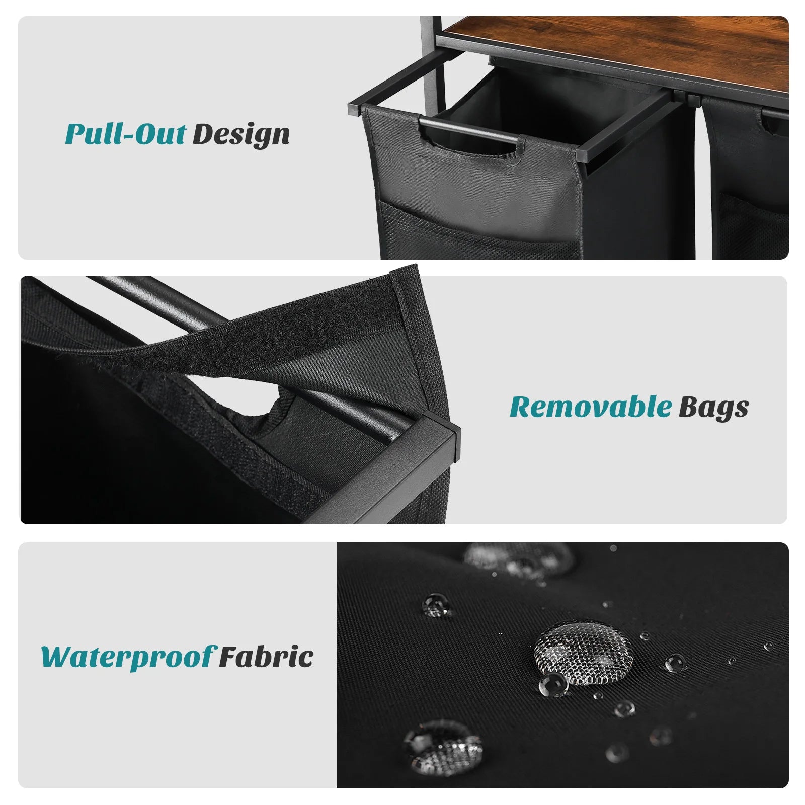 36in Rolling Laundry Cabinet with Removable Sorter Bags