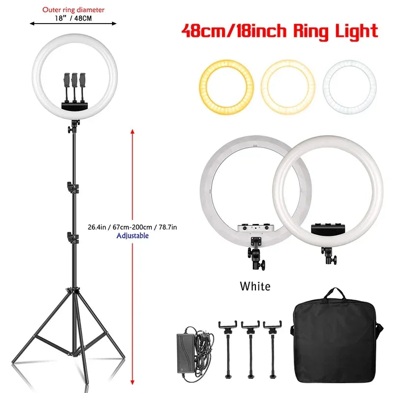 SH 18 Inch Thin Ring Light LED Selfie Video Lamp With Tripod Stand Phone Clip For YouTube Live Light Photography Studio