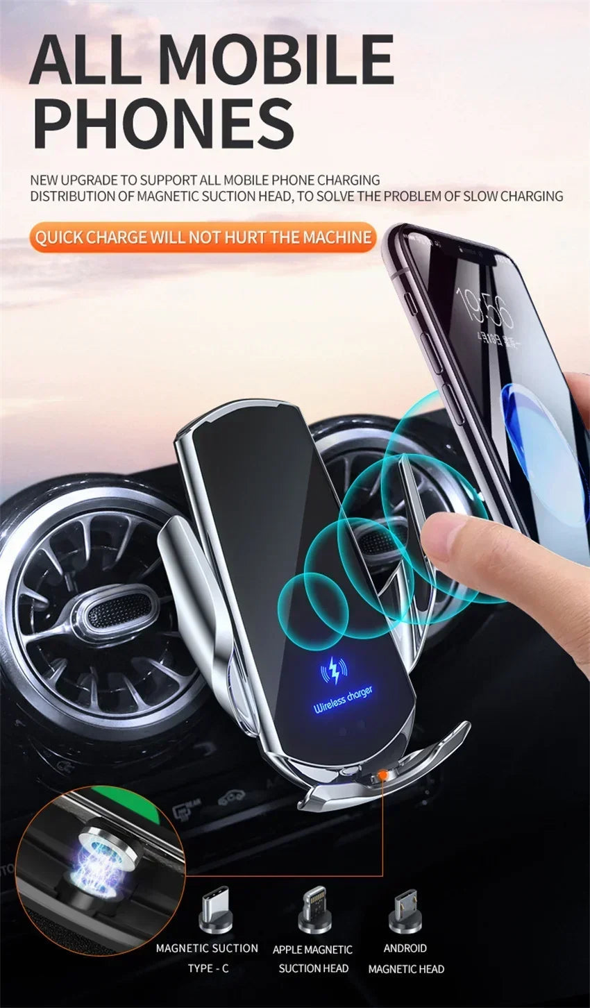 VIKEFON 15W Car Magnetic Wireless Charger Automatic Car Mount Phone Holder For iPhone Samsung Infrared Induction Fast Charging