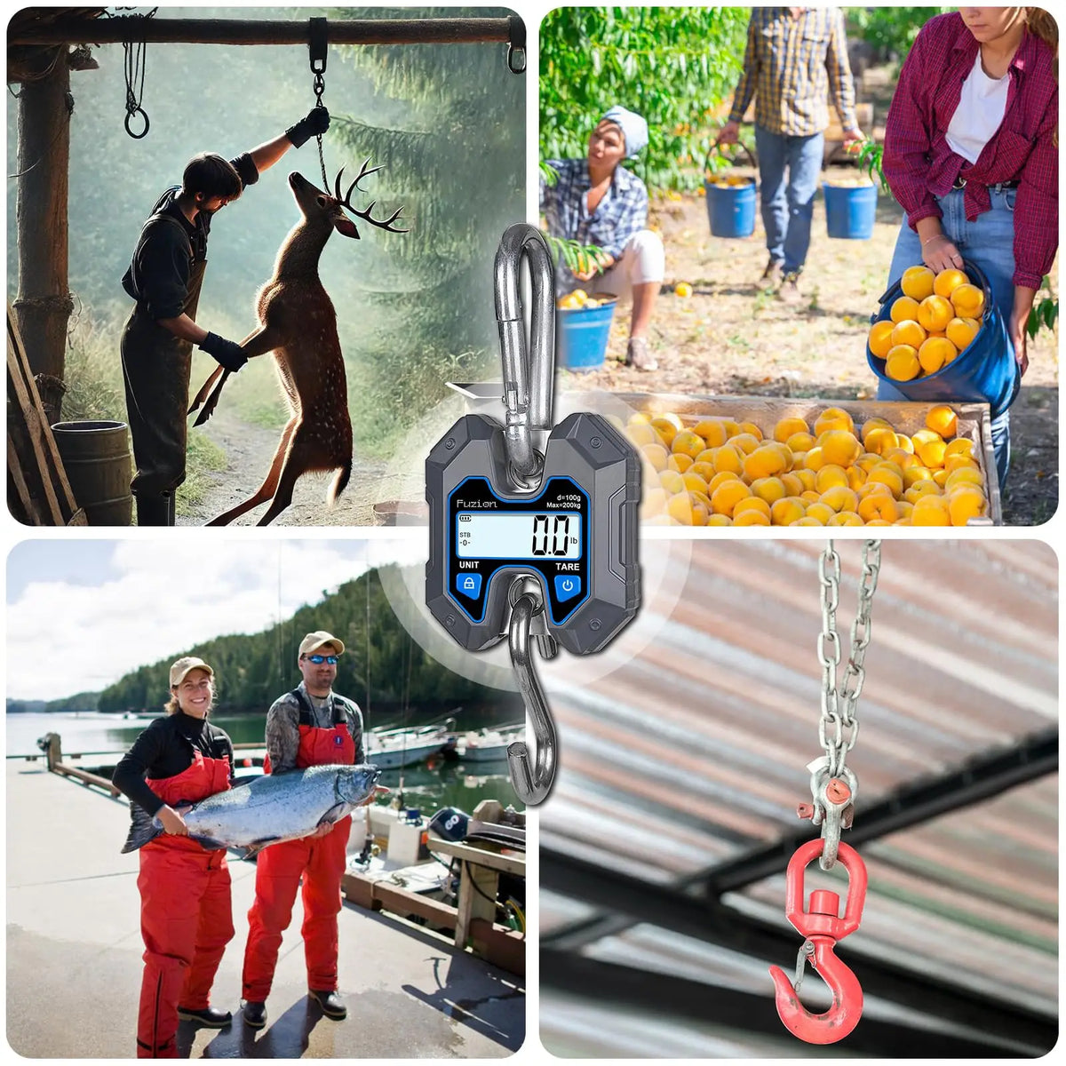 Mini Crane Scale - Hanging Scale 440lb/200kg/1960N, Deer Scale Hanging with Large LCD Display, Hold & Tare Functions