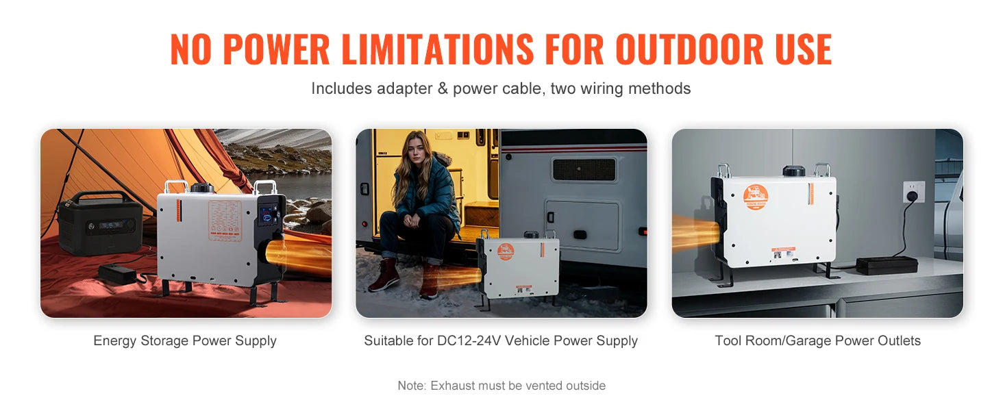 SucceBuy 2KW Diesel Heater 12V/24V All in One Diesel Air Heater with Remote Control Display Screen CO Alarm for Vehicle&Outdoor