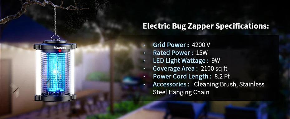 Électrocuteur d'insectes extérieur avec double lumière LED Piège à moustiques 4200V