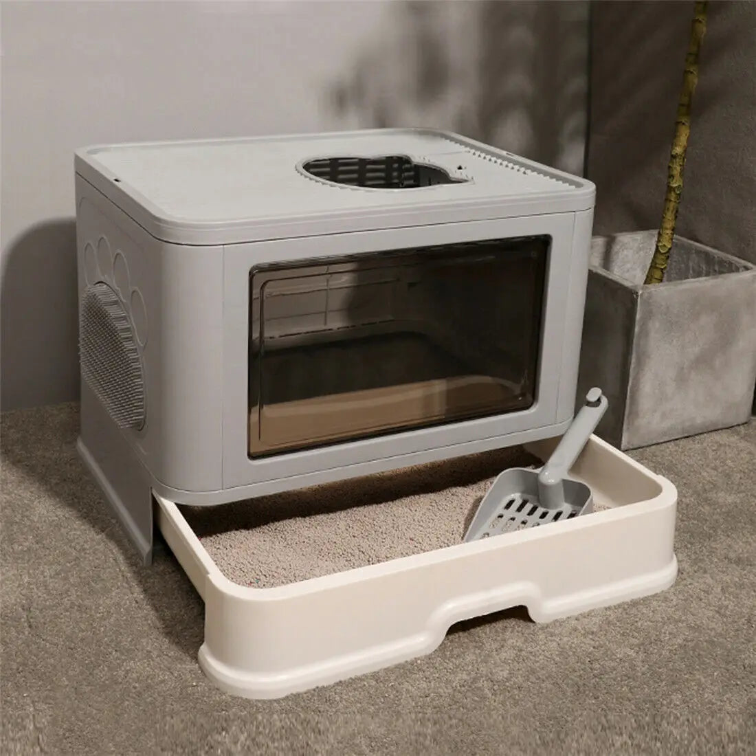 Foldable Cat Litter Box with Front Entry and Top Exit