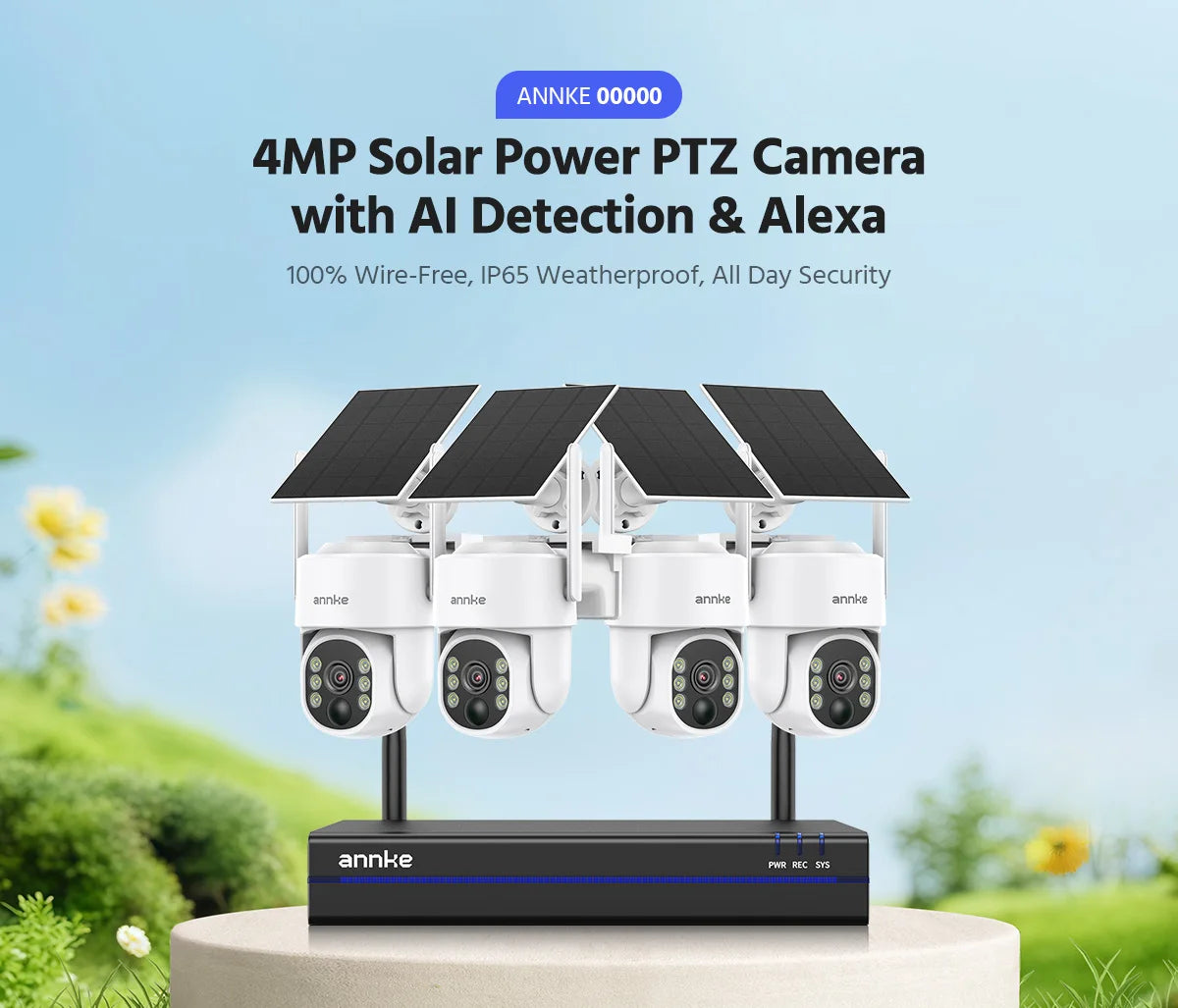 4MP Wireless PT Solar Security Camera System with NVR
