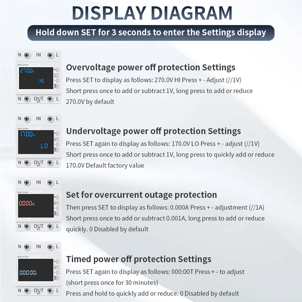 Tuya WiFi 8in1 Power Meter 2P AC Energy Meter APP Control 170-270V/63A Voltage and Current Meter Electricity Meter Smart Life