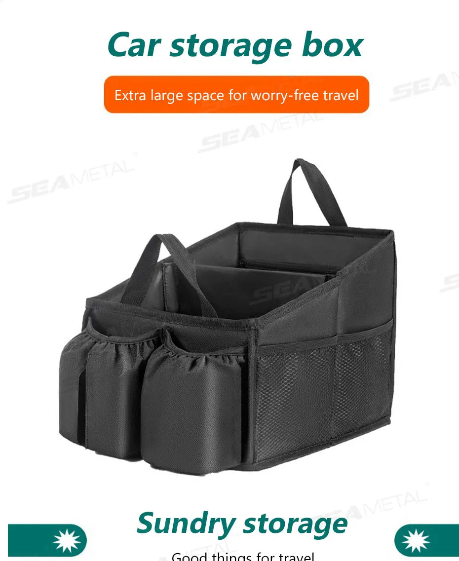 SEAMETAL Foldable Car Seat Organizer Multi-Pocket Large Capacity Storage Bag Universal Cup/Tissue Holder Waterproof Oxford Cloth