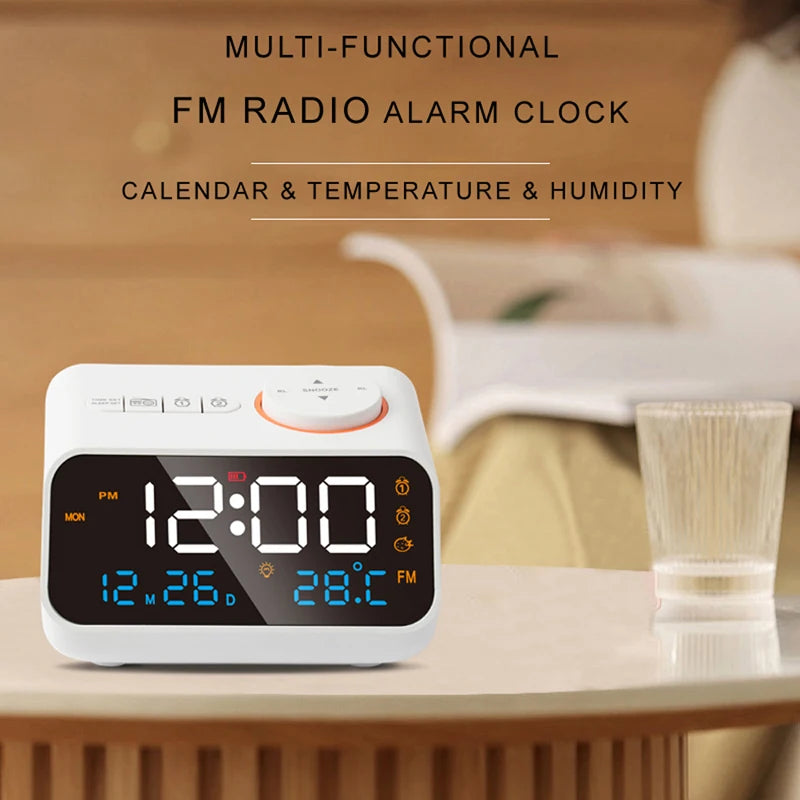 LED Alarm Clock with FM Radio, Temperature & Humidity Display