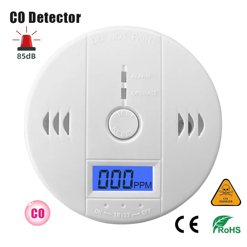 Carbon Monoxide Detector Alarm New Photoelectric Sensor 85dB Sound Warning LCD Digital Display Home Indoor CO Poisoning Siren