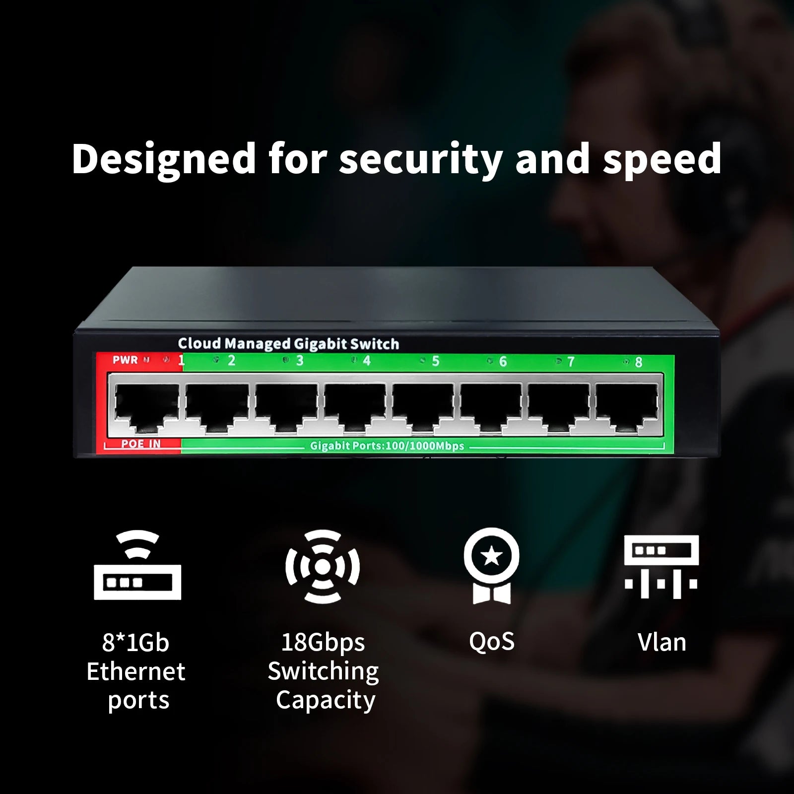 Cloud-managed Gigabit Ethernet Switch 8 Port Network Switch 48V POE Network Extender Desktop 100/1000Mbps SFP APP Managed Switch