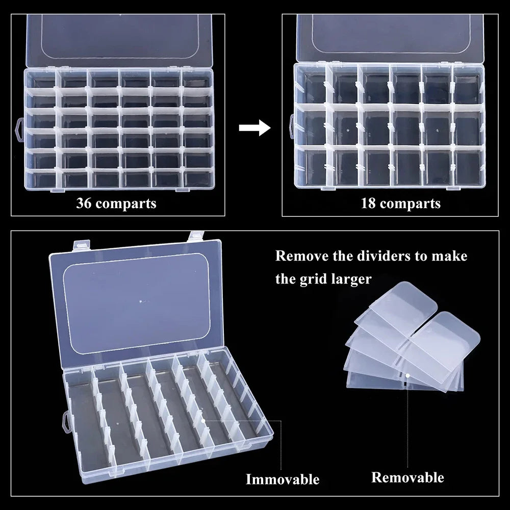 24/36 Transparent Plastic Box Jewelry Box Beaded Components Fishing Gear Box Hardware Tools Packaging Storage Box