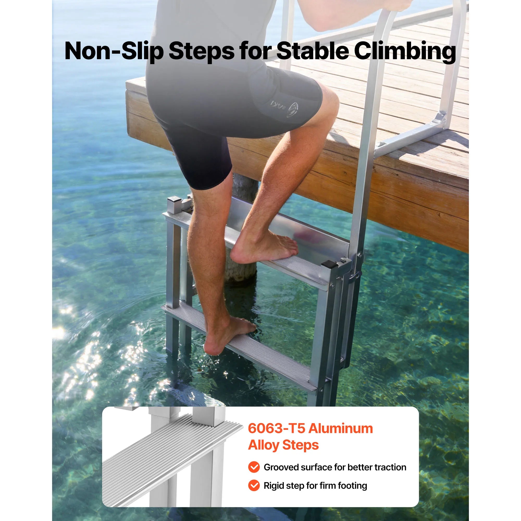SucceBuy 4/5 Steps Retractable Dock Ladder 500 lbs Pontoon Boat Swim Ladder with Auto-Lift Float Adjustable Height for Lake Pool