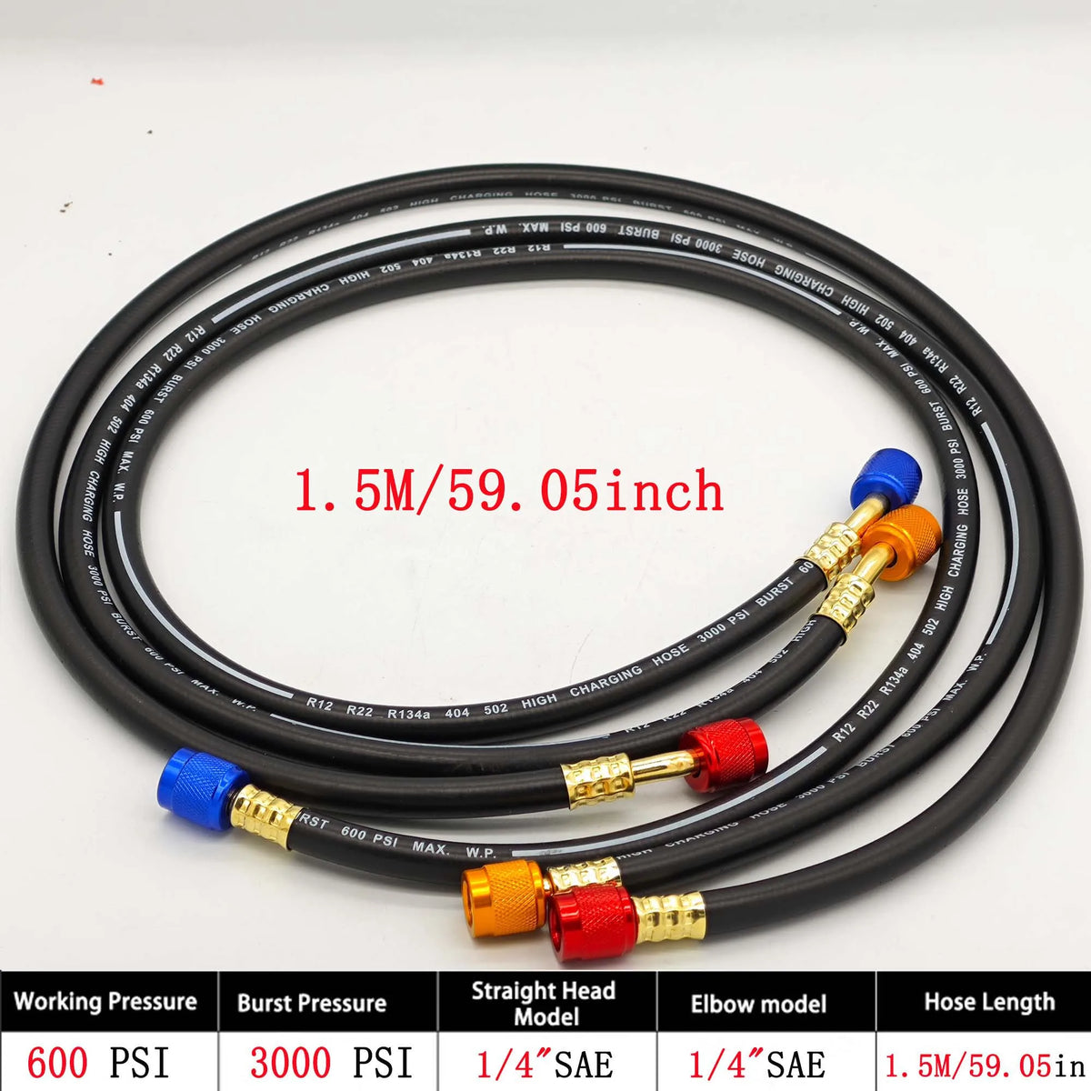 3 pièces Flexible de recharge R134a pour réfrigération AC, pression de travail 600-3000 PSI, compatible HVAC, manomètre de manifold et réfrigérant