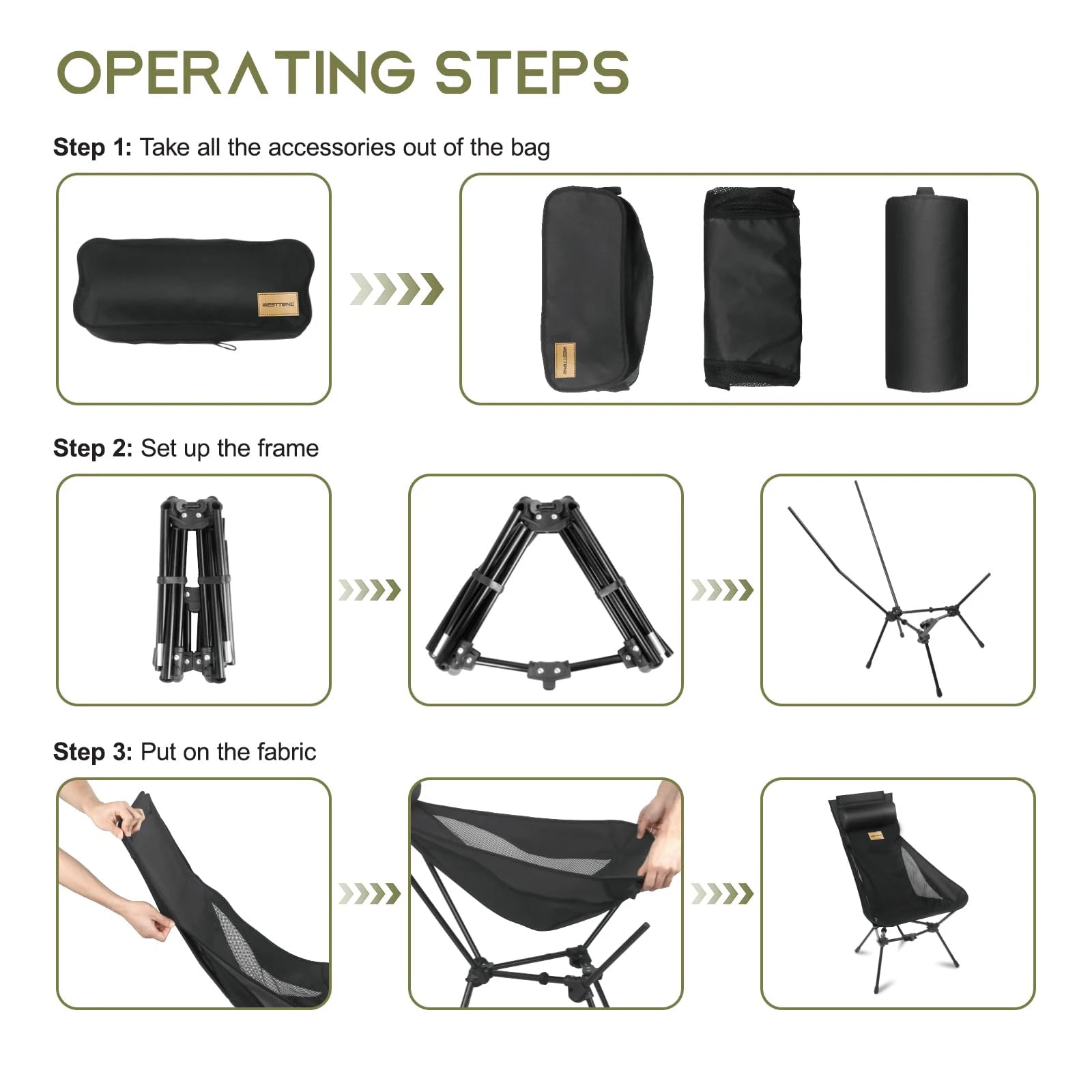 Portable Camping Chair with Headrest, 330 lb Folding Seat