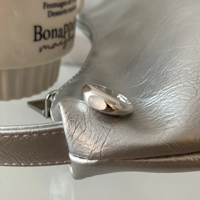 925 Sterling Silver plated Liquid Lava Hetian Jade Bamboo Ring for Women Girl Gift Irregular Vintage Jewelry Dropshipping