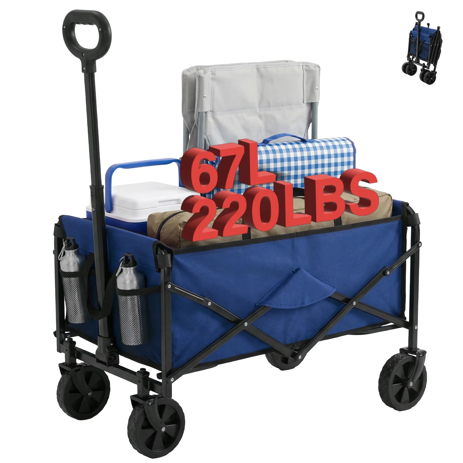 67L Collapsible Wagon Cart with Wheels, 220 lb Heavy Duty Capacity
