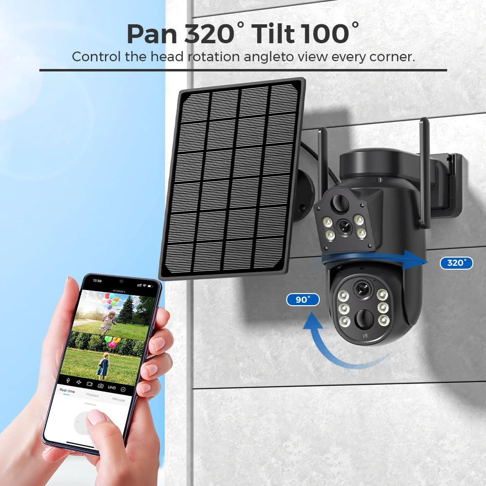 8MP 4K εξωτερική ασύρματη ηλιακή κάμερα ασφαλείας με διπλό φακό