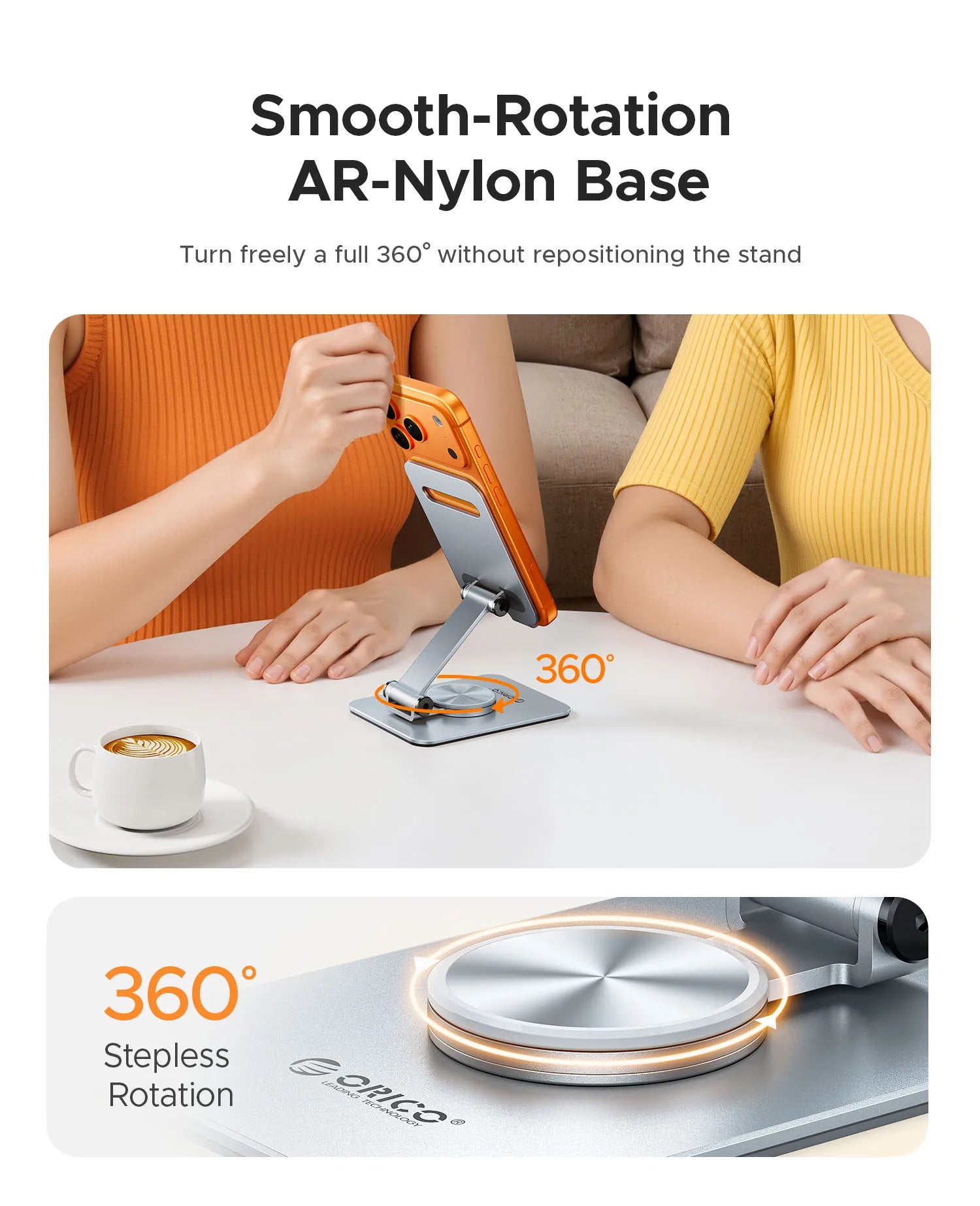 Adjustable Aluminum Phone Stand with 360° Rotation & Foldable Design