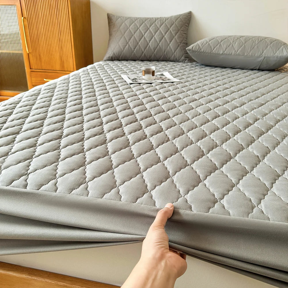 Waterproof Throw Mattress Cover Bed Fitted Sheet Mattress Protector Single/Double/140/160 Muti Size Gray/White