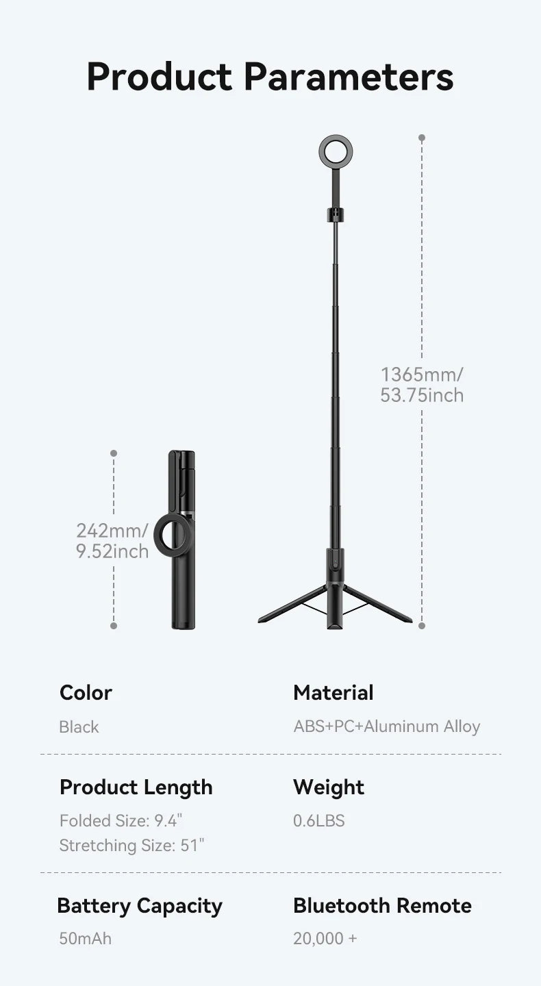 TELESIN Magnetic Selfie Stick Tripod with Remote For Cellphone For iPhone 16 15 14 13 12 Pro Max For HUAWEI XIAOMI SAMSUNG