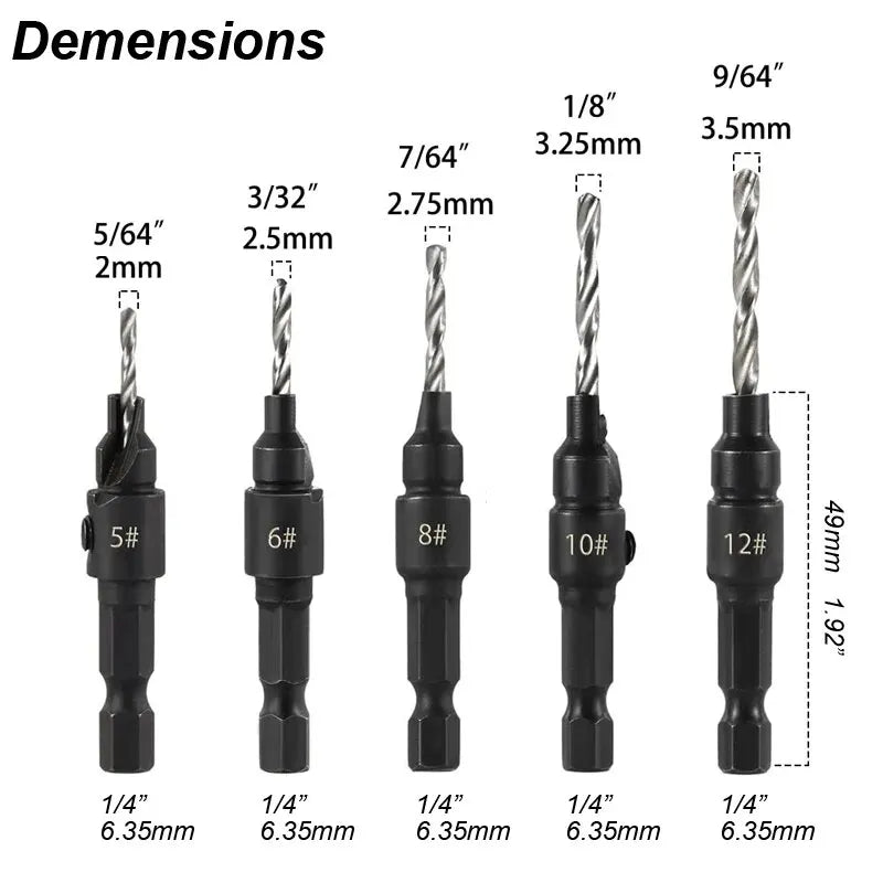 Adjustable Wood Pilot Drill and Countersink Set