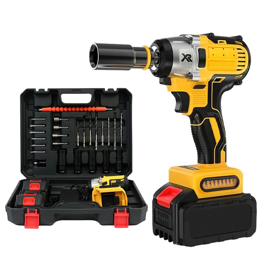Chave de Impacto Sem Fios 1/2 Polegada 20V Brushless com 2 Baterias Conjunto de 30 Peças