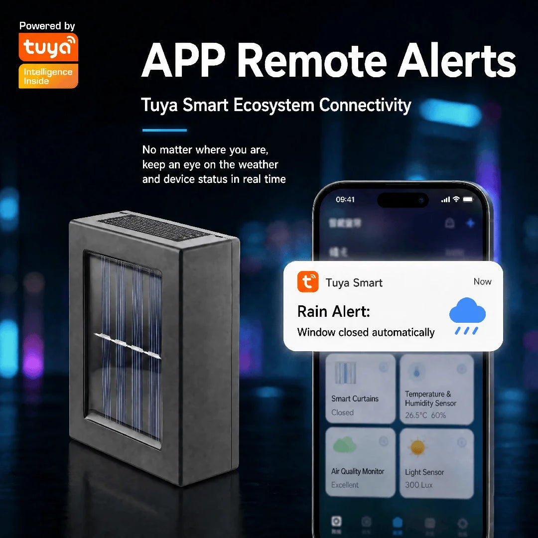 Waterproof Wireless Zigbee Rain Sensor, Solar Powered Real‑time Rainfall Detector, Smart Life App Remote Control