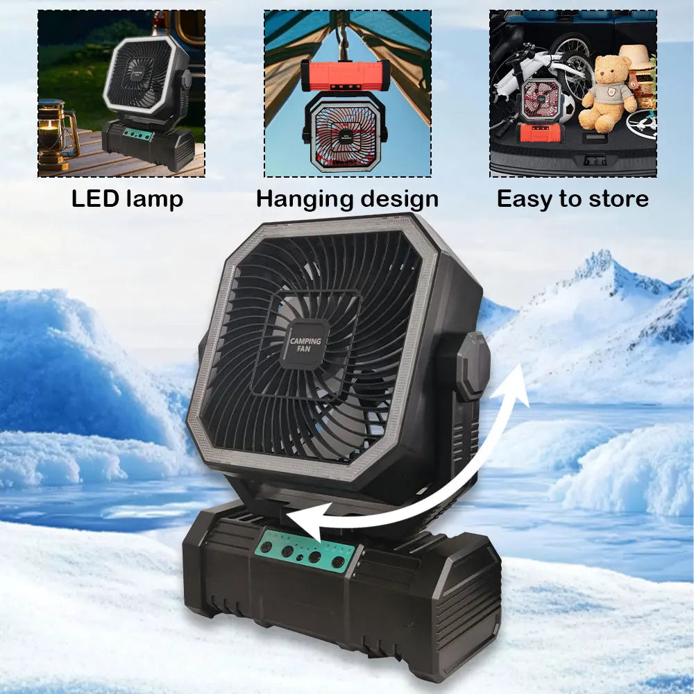 20000 mAh velká kapacita baterie LED světlo kempování ventilátor odnímatelný bezdrátový vzduchový cirkulátor venkovní ventilátor s háčkem