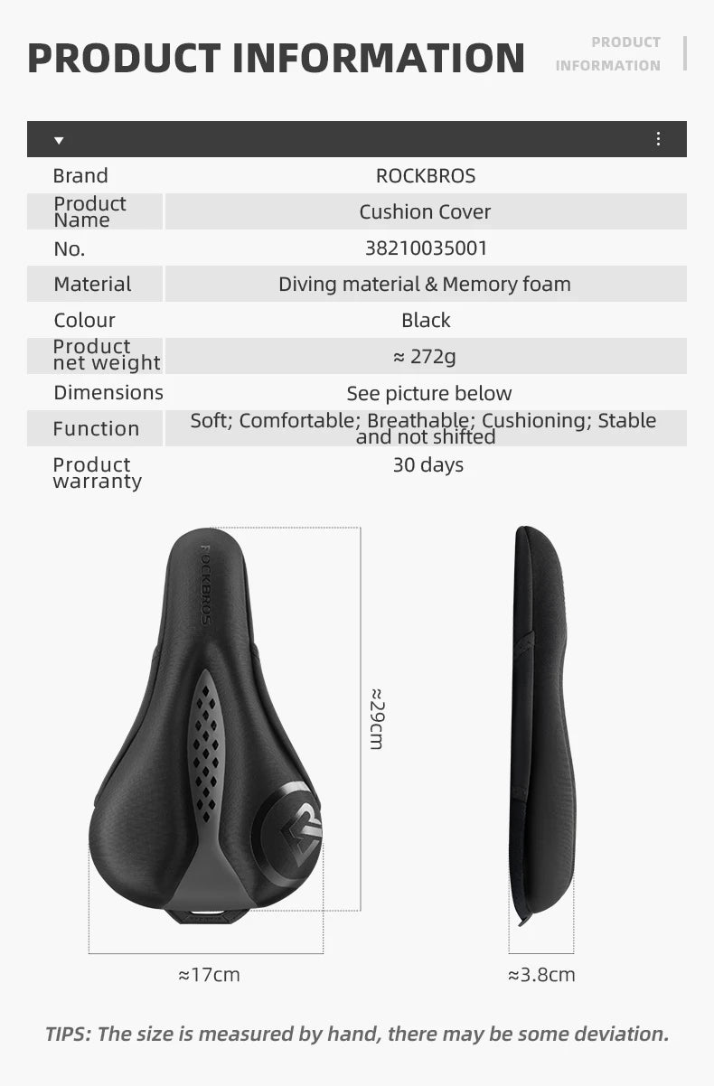 Memory Foam Bicycle Saddle Cover with Gel Cushion and Anti-Slip Fit
