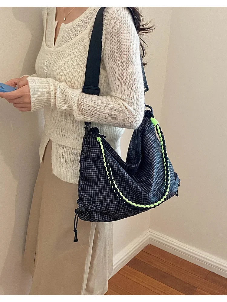 Borsa tote in poliestere a quadri per l’uso quotidiano