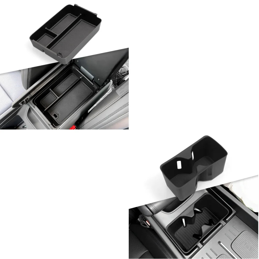 Smabee for Hyundai Santa Fe 2024 2025 2026 Storage Box Cup Holder Anti Dirt Pad Car Interior Accessories Organizer Tidying Black