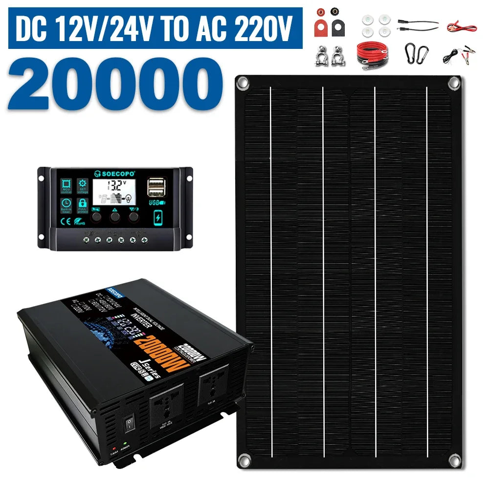 20000W solenergisystem sæt med 800W panel og 1600W inverter