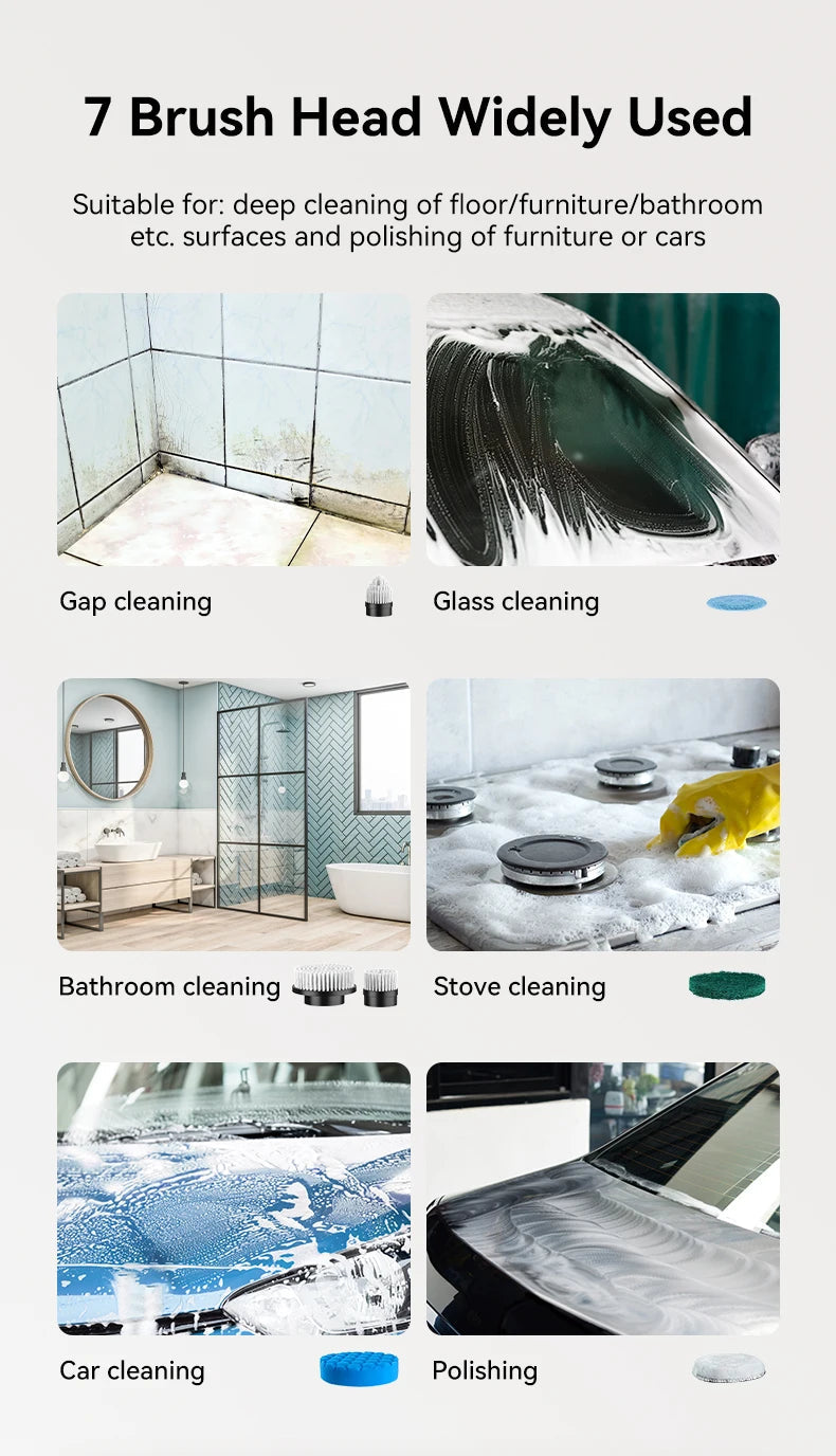 Cordless Electric Cleaning Brush 7-in-1 Bathroom Window Electric Spin Cleaner Kitchen Toilet Automotive Household Rotate Clean