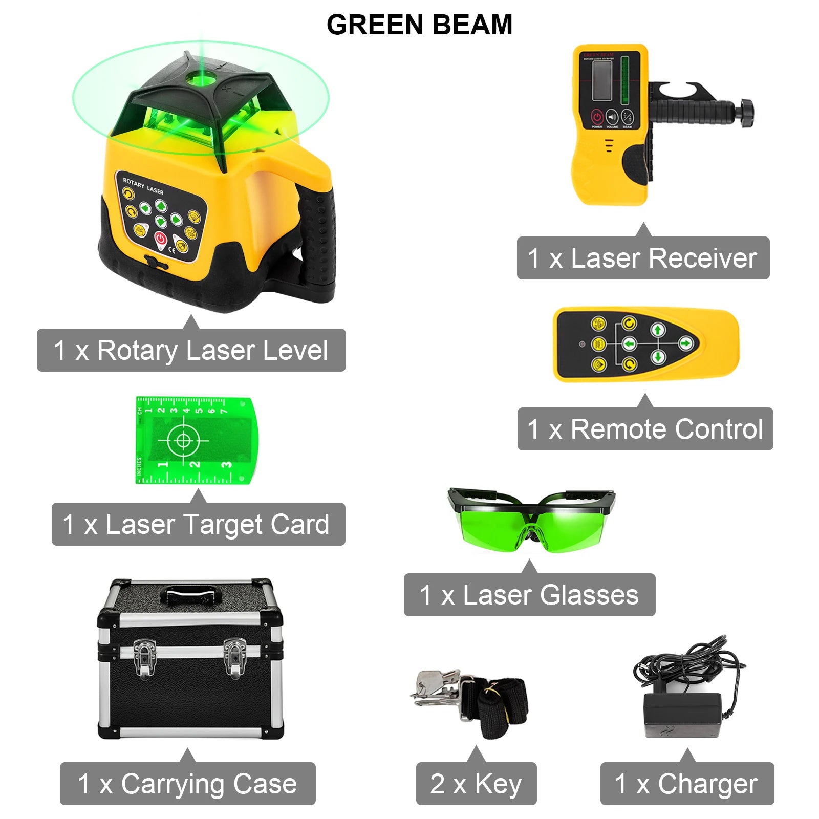 Rotary Laser Level Kit with Tripod and Staff