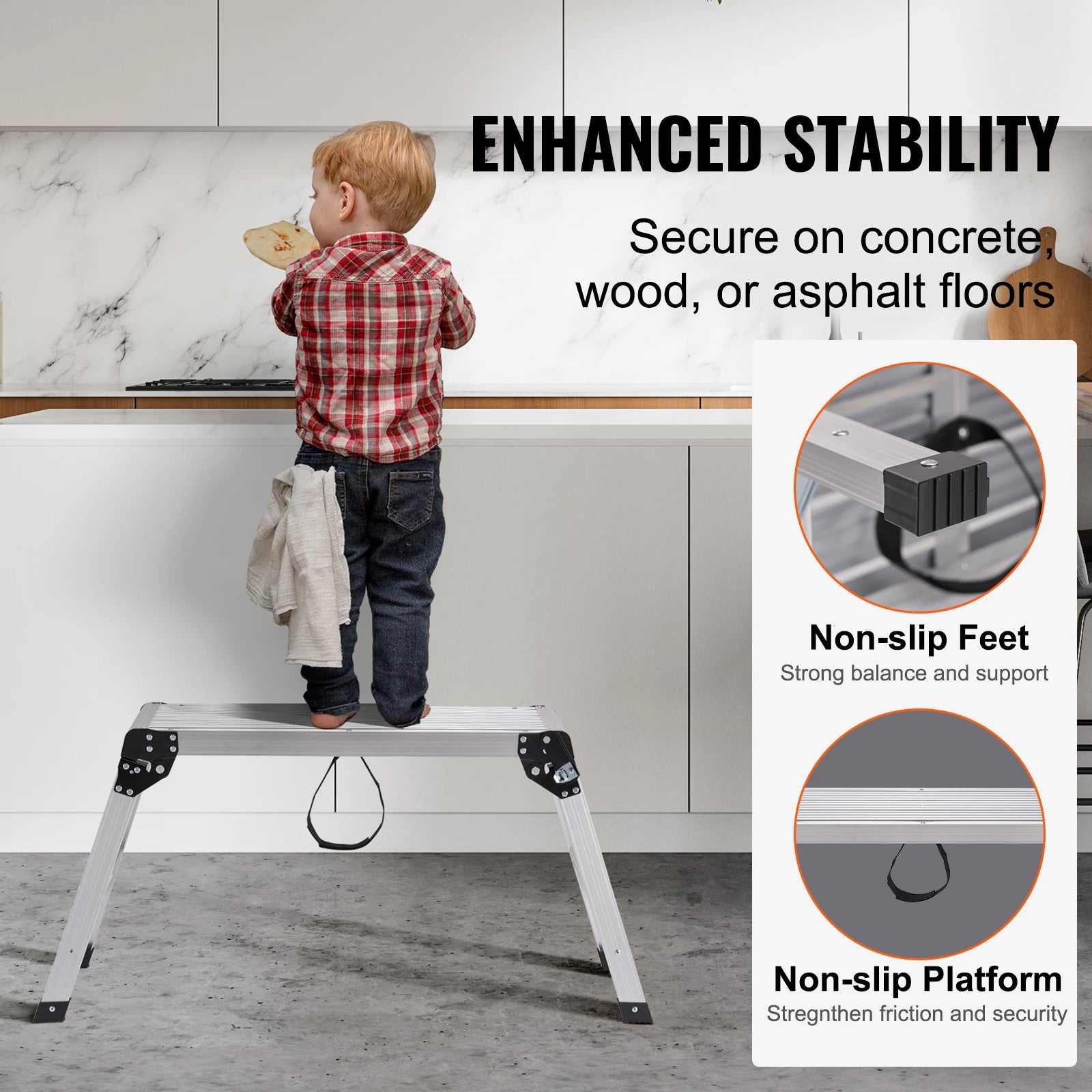 Folding Work Platform Ladder with Non-Slip Feet, 330–660 lbs Capacity