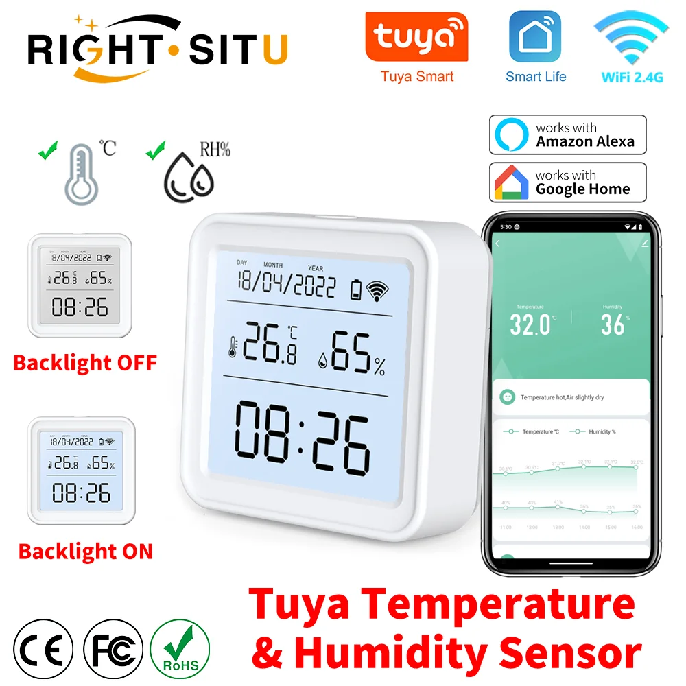Wi-Fi Temperature and Humidity Monitor with Backlit Display
