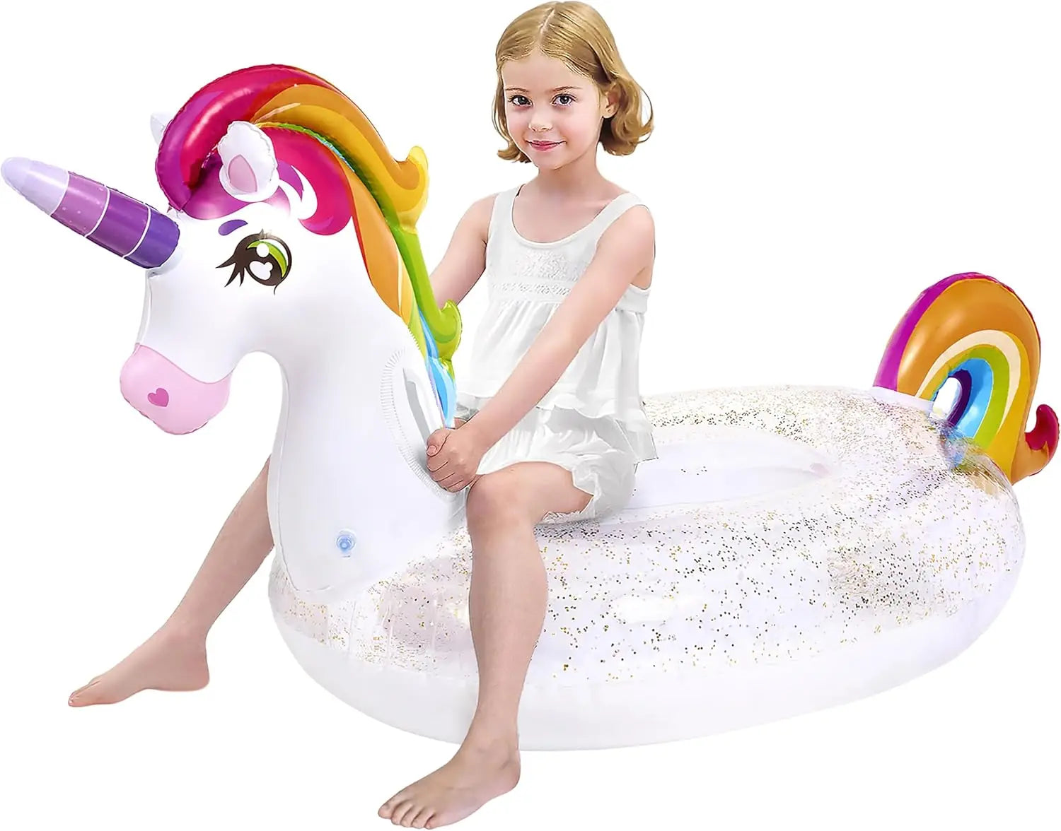 Joyfy Unicorn Pool Float with Glitter and 2 Handles