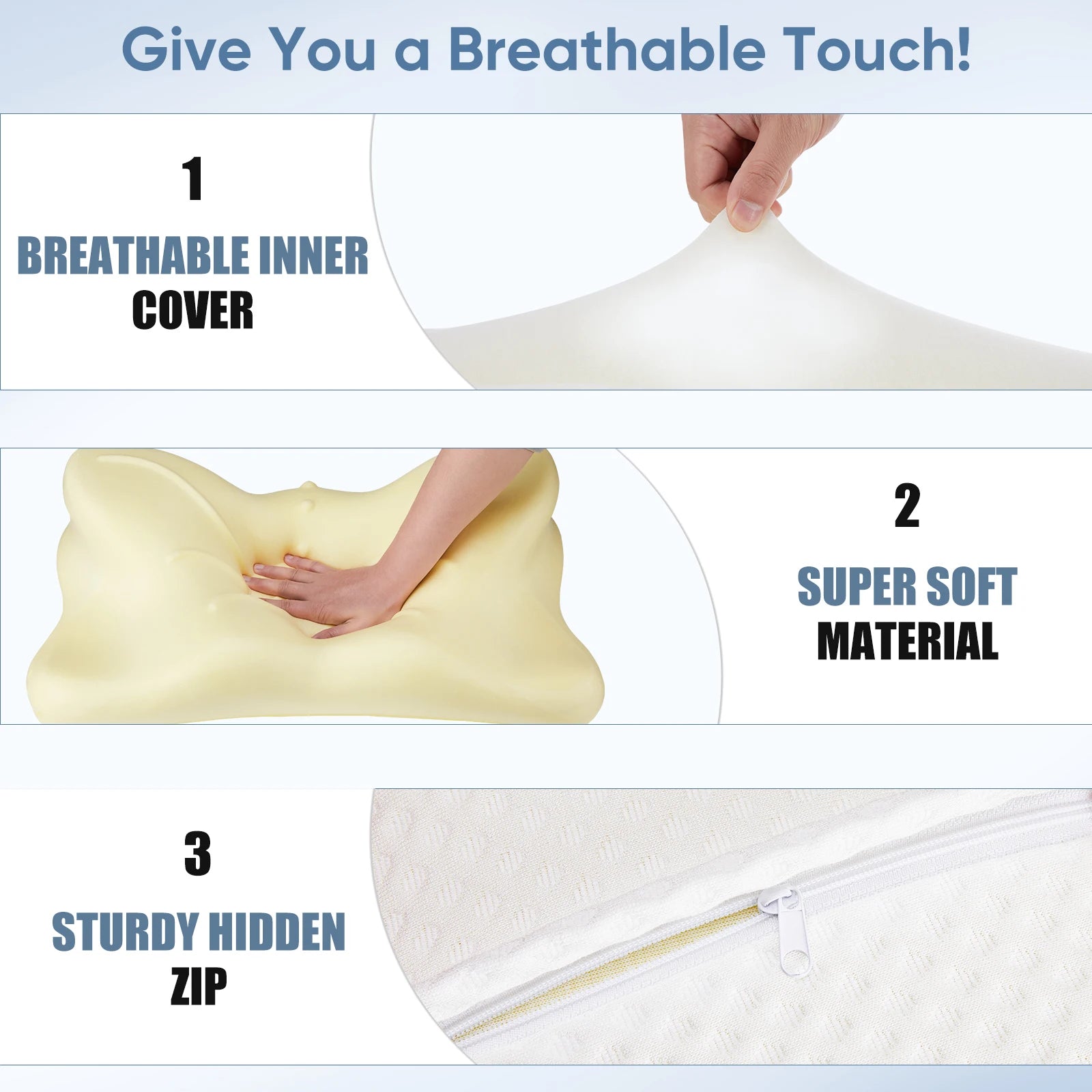 JHK Ergonomic Queen Size Cervical Contour Pillows For Neck 1 Pack Pain Relief Memory Foam Bed Pillow with Cooling Pillowcase