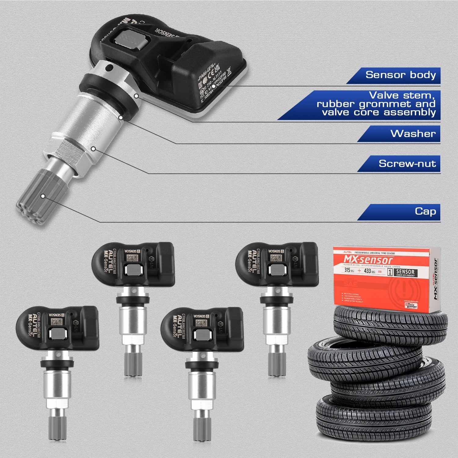Autel MX TPMS-sensor 2-i-1 315MHz & 433MHz klonbar