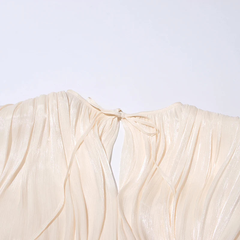 TWOTWINSTYLE Solid Patchwork Lace Up Blouse Mini Dresses For Women V Neck Long Sleeve Sweet Style Dress Female Clothing Fashion