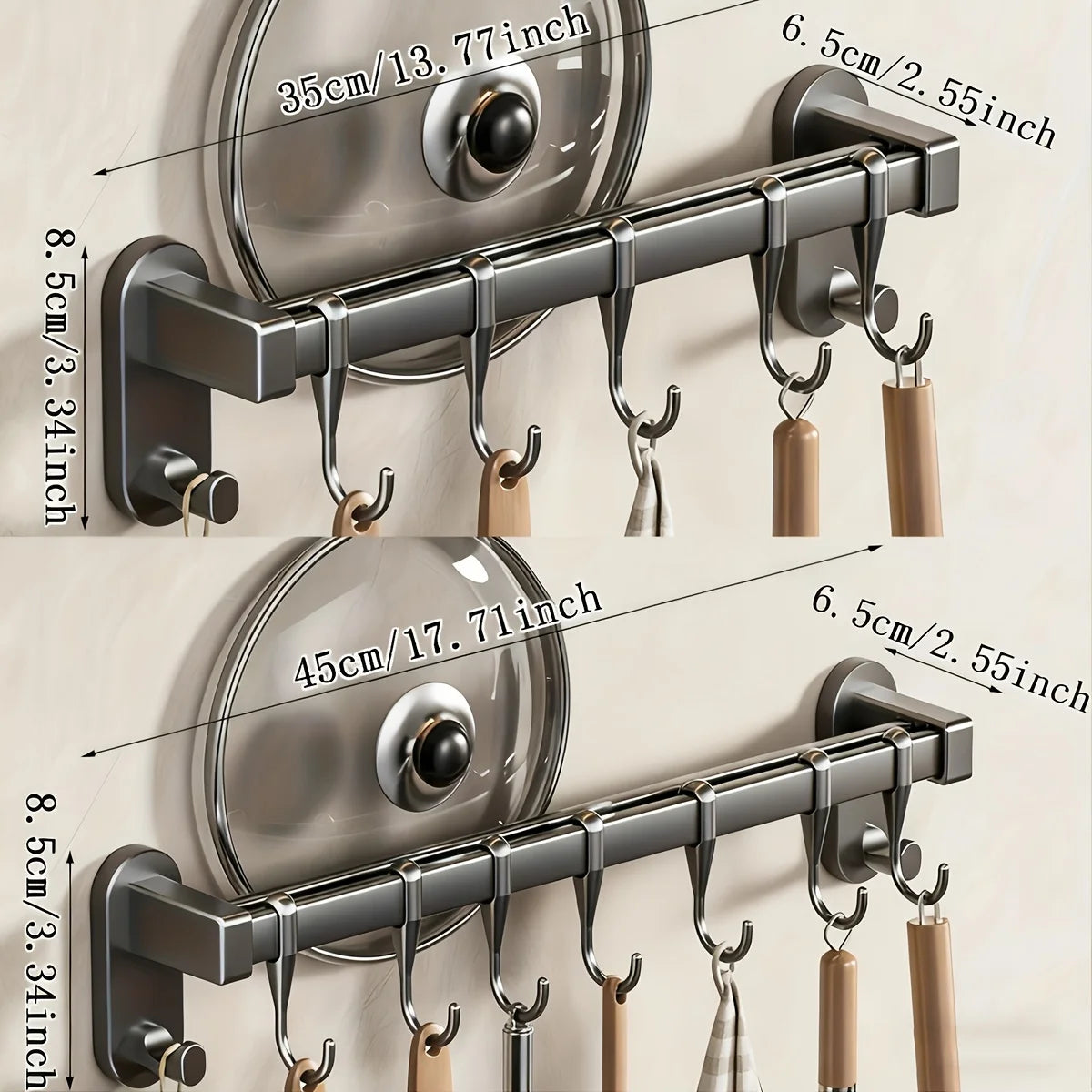 Wall-Mounted Plastic Kitchen Storage Rack, Adhesive or Screws