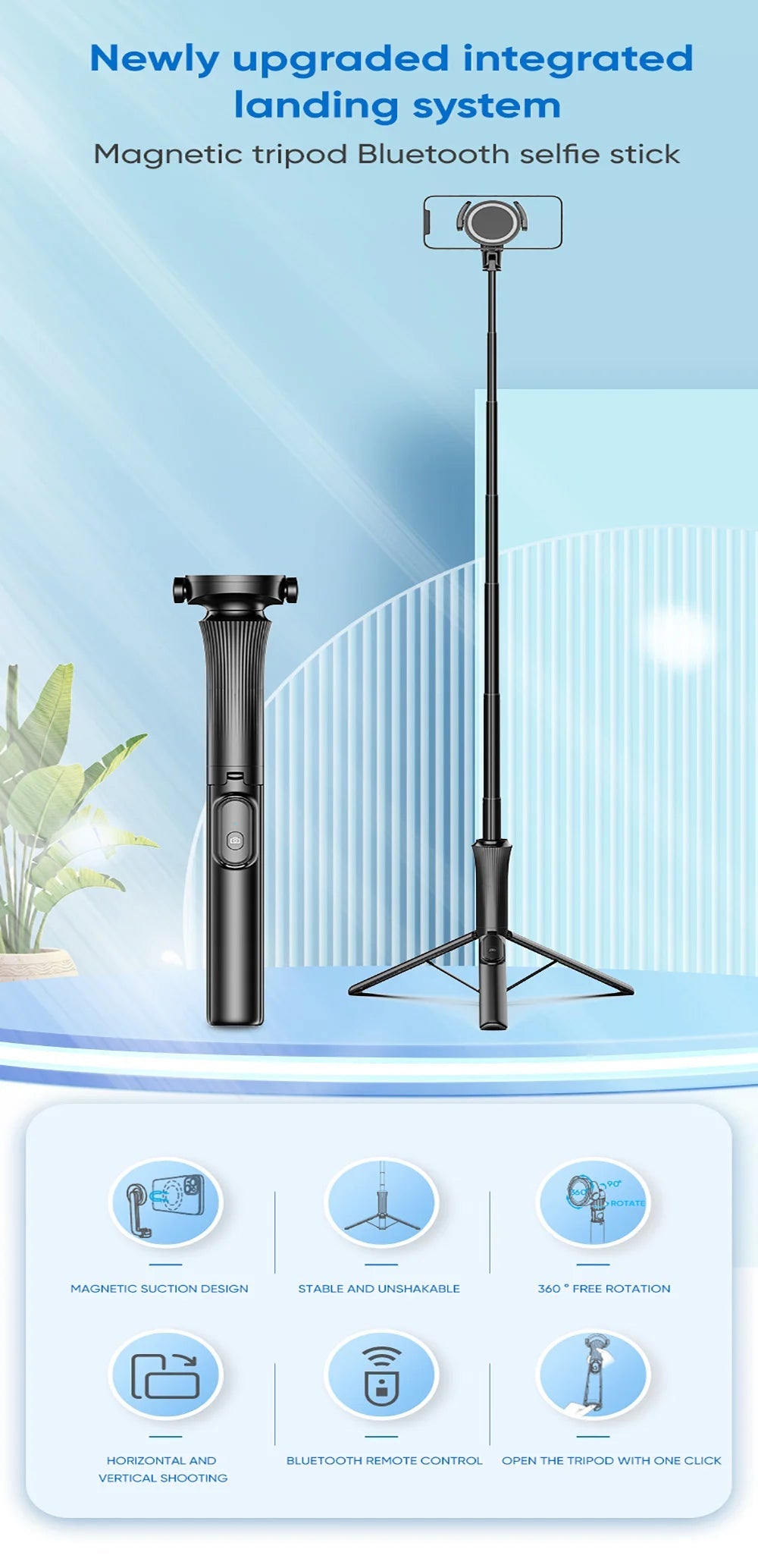 2025 Magnetic Selfie Stick Phone Tripod w Remote Extend Cell Phone Tripod Stand For MagSafe iPhone 15 14 13 12 XIAOMI SAMSUNG