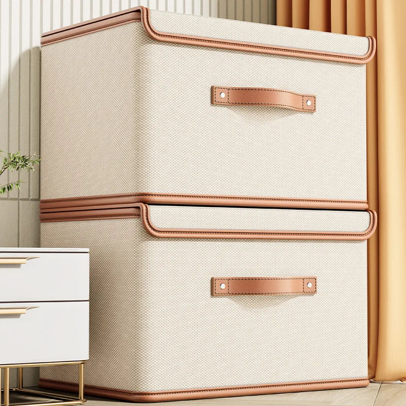 Beige Fabric Storage Box with Lid, 11/26/42L Labels