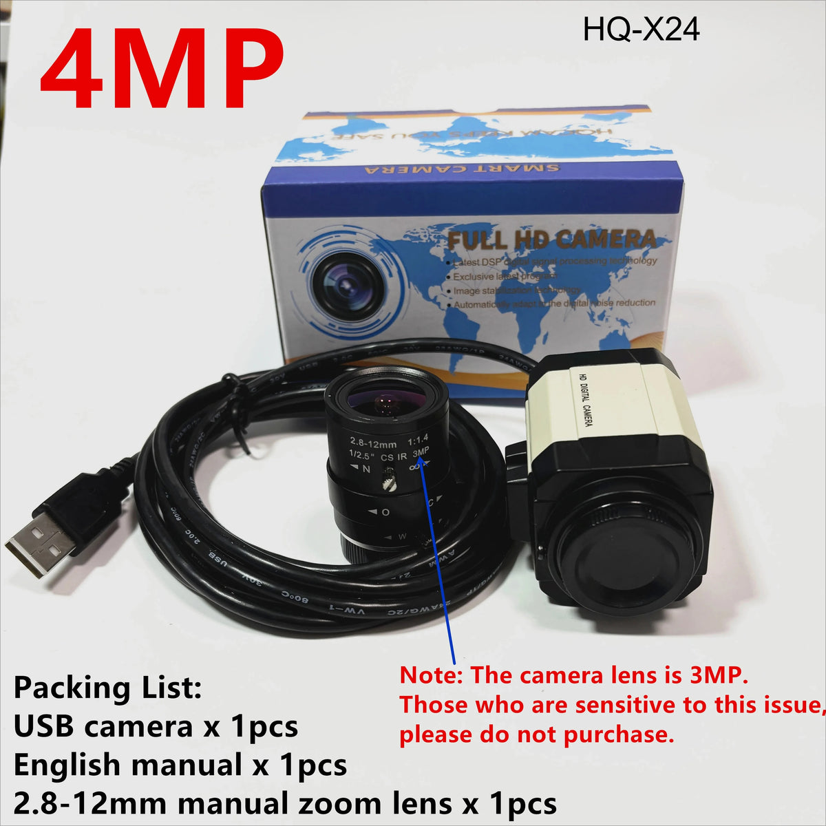4MP 30fps USB Webcam with Varifocal Zoom Lens