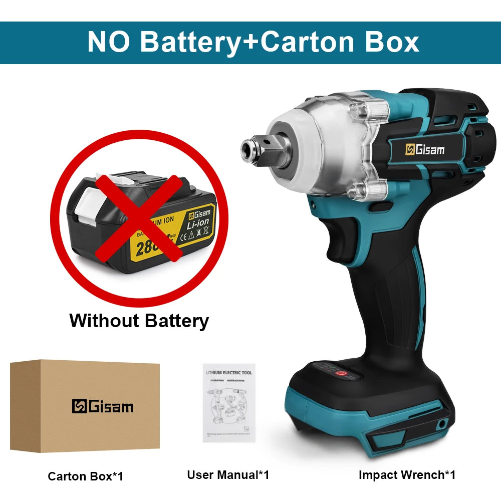 Gisam 520N.M Brushless Electric Impact Wrench for Makita 18V