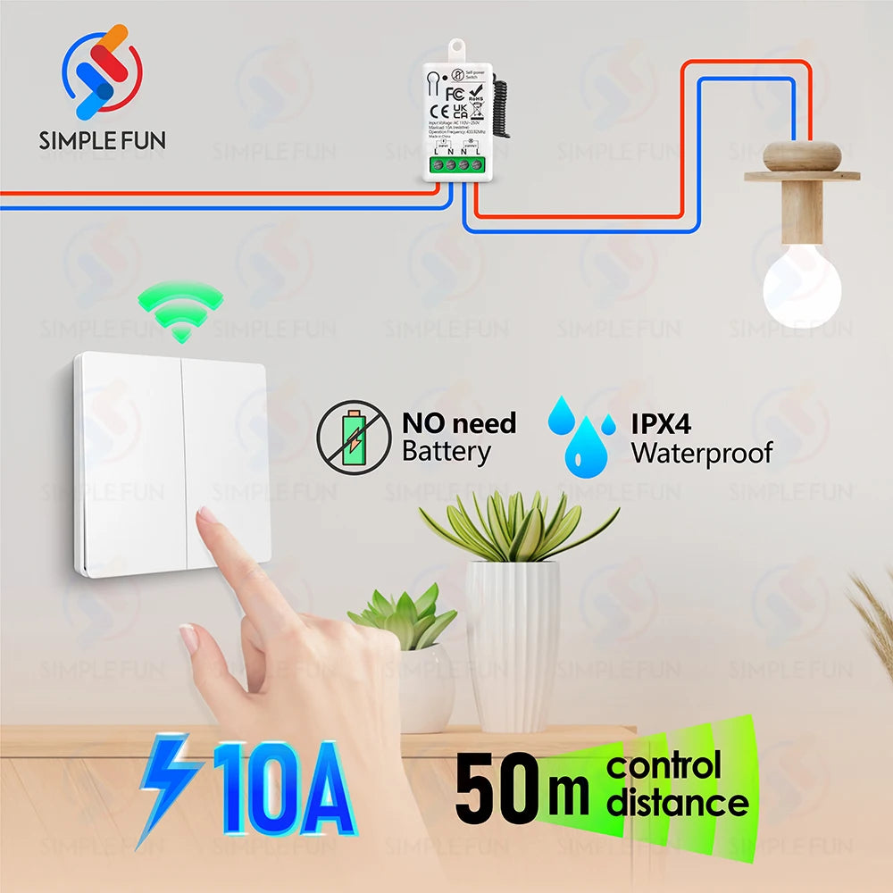 Mini RF Smart Light Switch 110V 220V 230V Self Power Wireless Wall Switch No Battery Support Power Restoration Status Setting