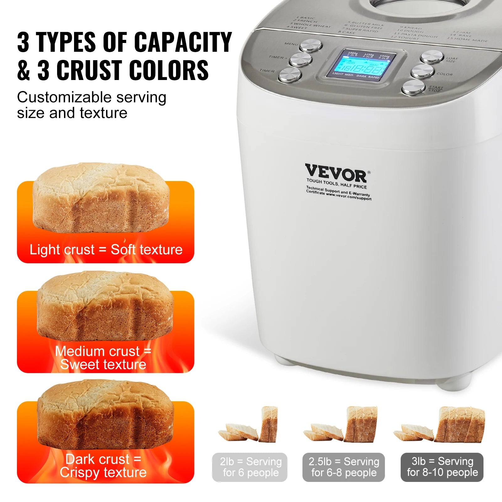 15-in-1 Automatic Bread Maker with Gluten-Free Setting & Timer