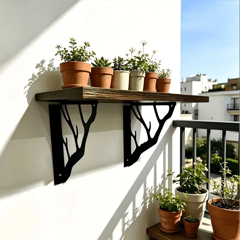 L-Shaped Metal Wall Brackets for Holding Branches, Space-Saving